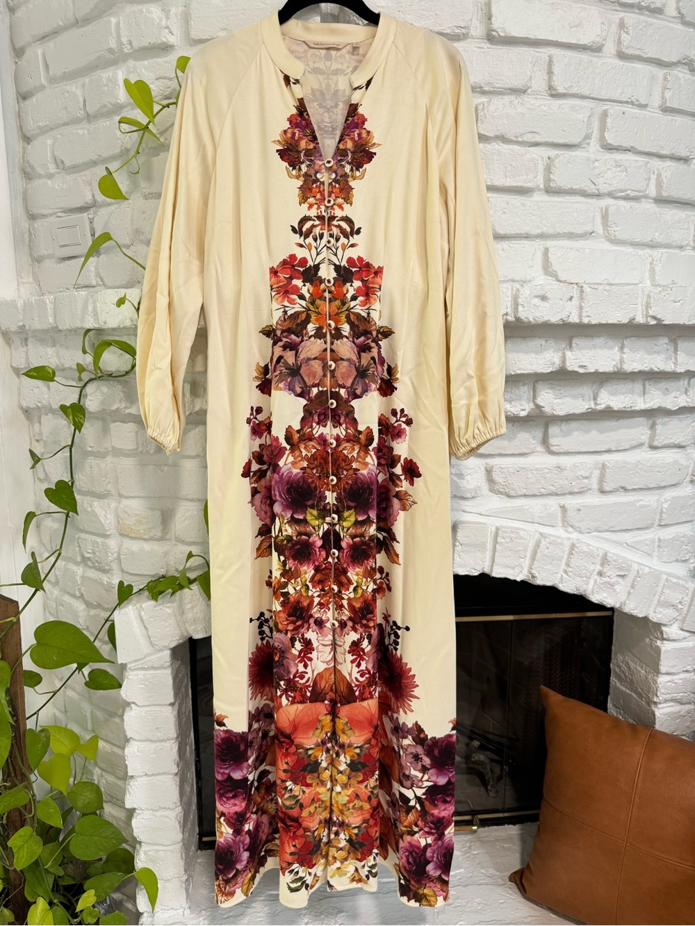 Romantic Cream Floral Maxi Dress with Detail Buttons
